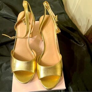 Gold High-Heeled Sandals with Ankle Strap